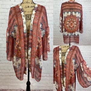 American Eagle Mandala Print Bell Sleeve Open Front Kimono